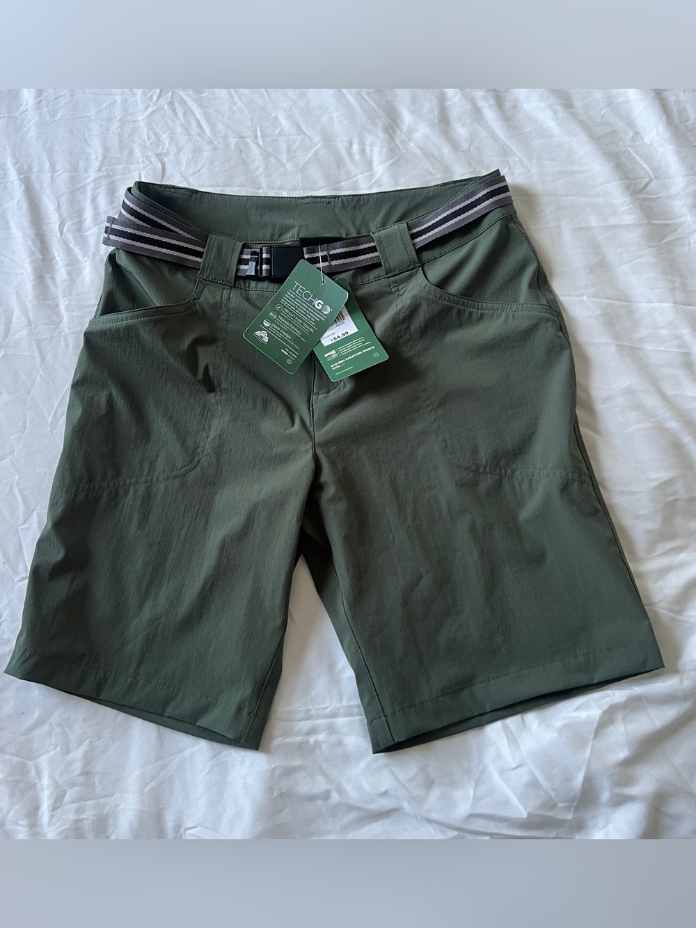 Eastern Mountain Sports Women's Olive Green Athletic Shorts with Striped Belt
